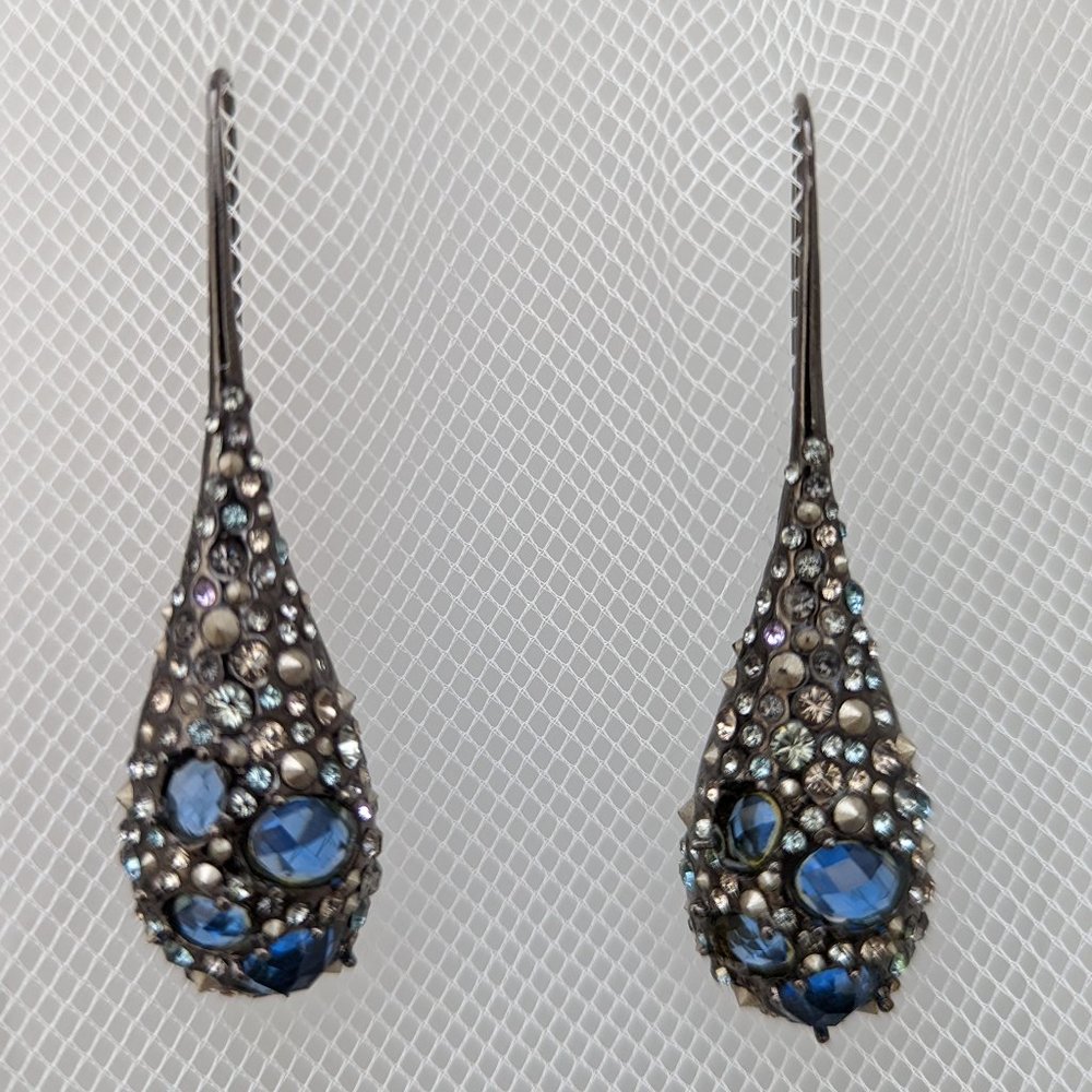 Alexis Bittar Large Blue Multi Crystal Teardrop Threader Earrings